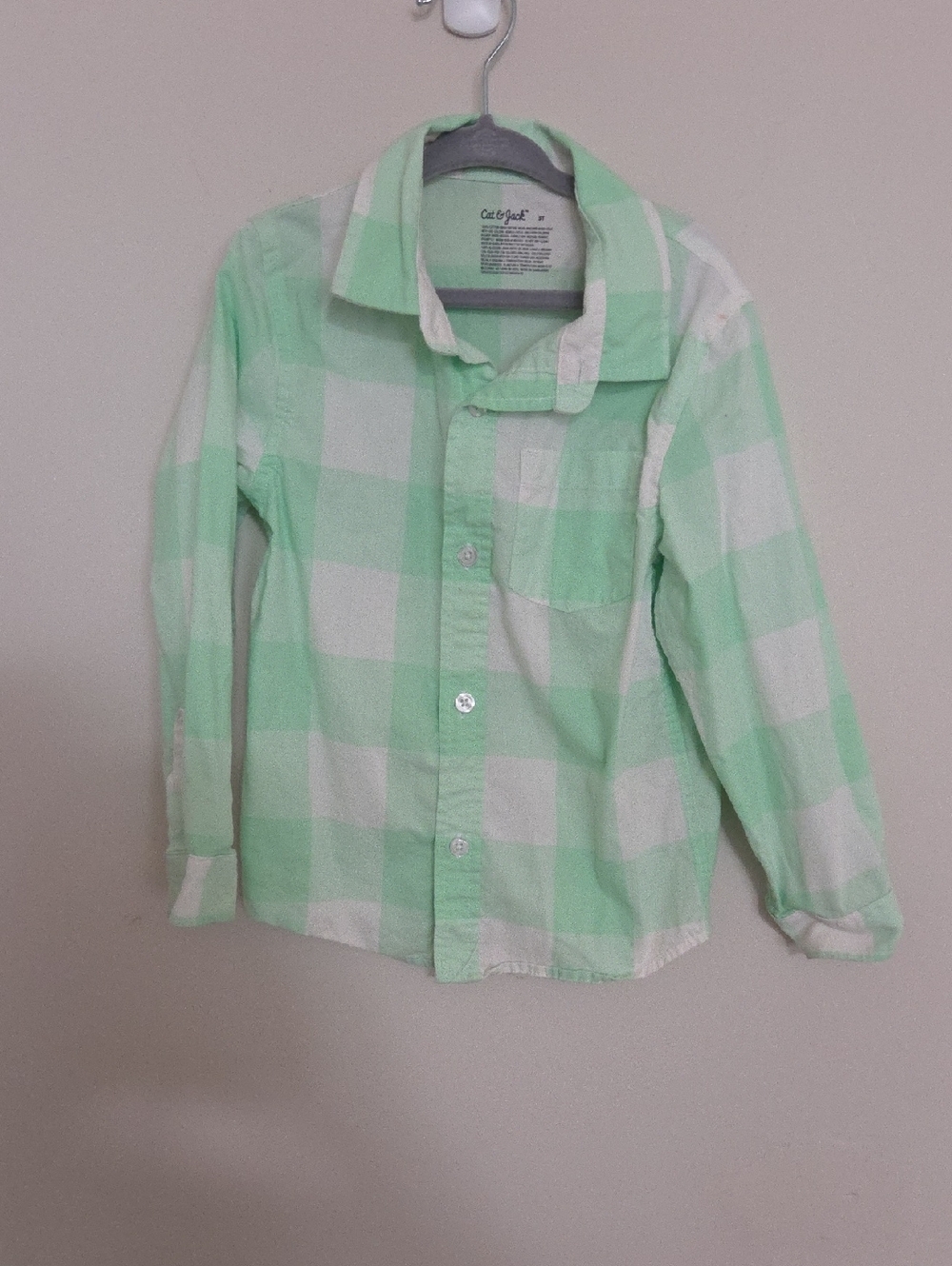 Cat & Jack Mint Green and White Buffalo Plaid Button-Down Shirt